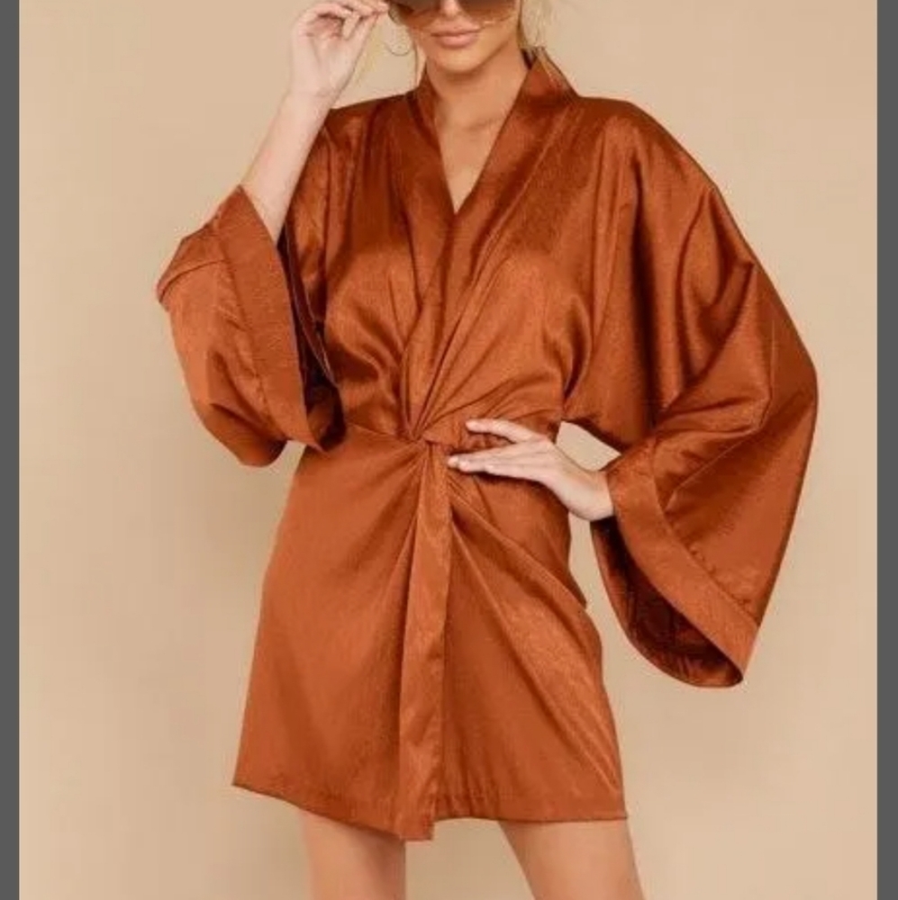 Storia Rust Orange Kimono Sleeve Wrap Dress Small
